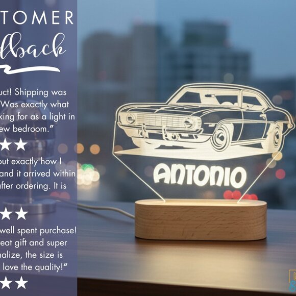Vintage Car LED Night Light | Custom Classic Car Lamp for Car Lovers - Picture 7 of 8